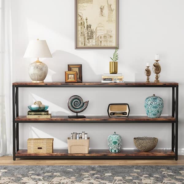 in. Catalin 3 Standard Depot 70.86 Storage Tier Tribesigns TJHD-QP-0559 with The Home Wood Shelf Rectangle Console - Table Brown