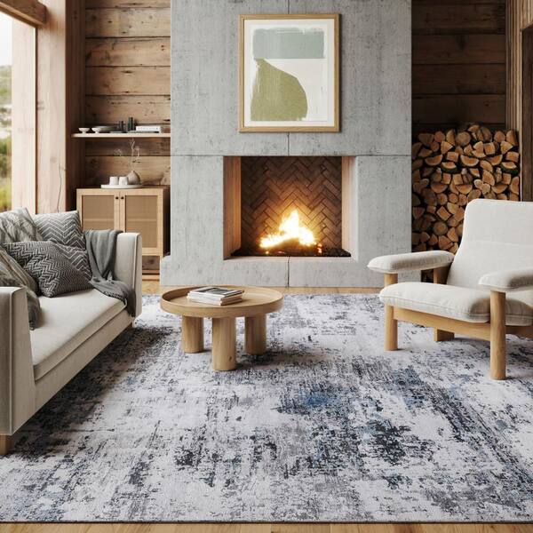 nuLOOM Faded Abstract Spill Proof Washable Blue Grey 8 ft. x 10 ft