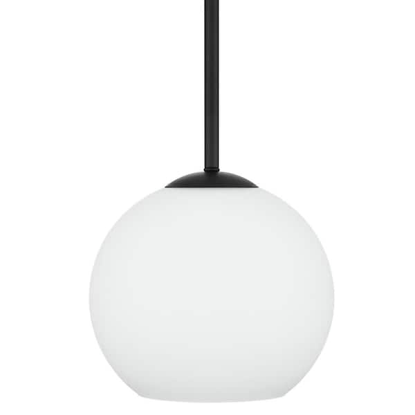 Home Decorators Collection Vista Heights 1-Light Matte Black Globe Pendant with Opal White Glass