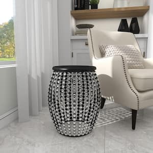 16 in. Black Medium Round Wood End Accent Table with Crystal Embellishments