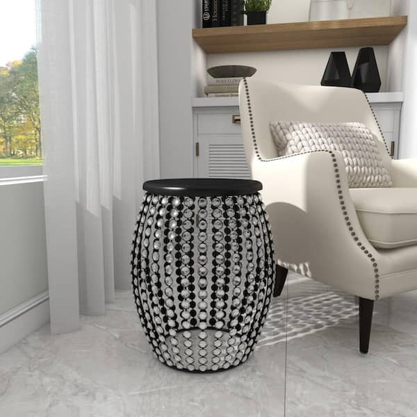 Litton Lane 16 in. Black Medium Round Wood End Accent Table with Crystal Embellishments
