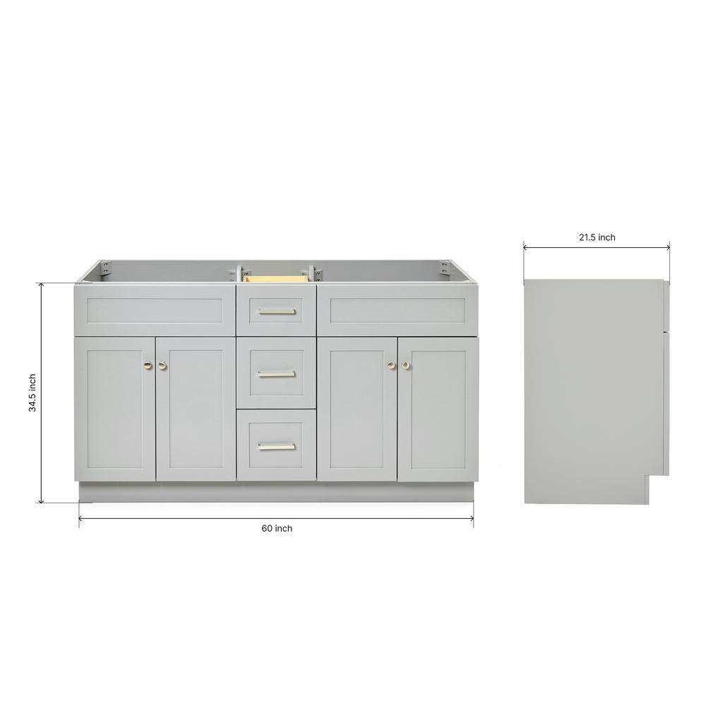 Hamlet 60" Gray Double Freestanding Vanity Cabinet with Nickel Hardware