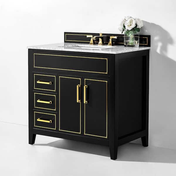 Aspen 36 in. W x 22 in. D Black Onyx Vanity with Top in Carrara Marble with White Basin