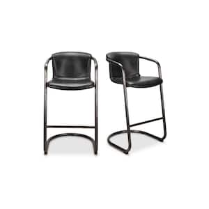 Galen, 29 in. Black Industrial Rustic Leather Seat Metal Barstool - Set of 2