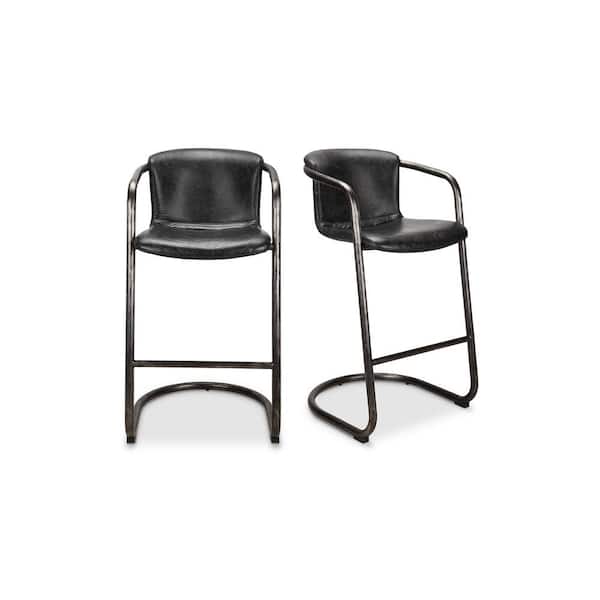 Unbranded Galen, 29 in. Black Industrial Rustic Leather Seat Metal Barstool - Set of 2