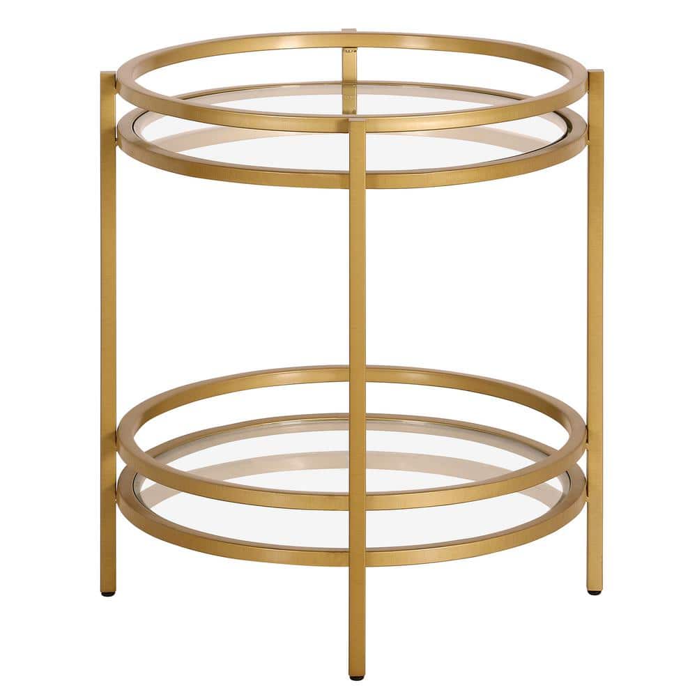 Modern Brass 20" Round Metal & Glass Side Table