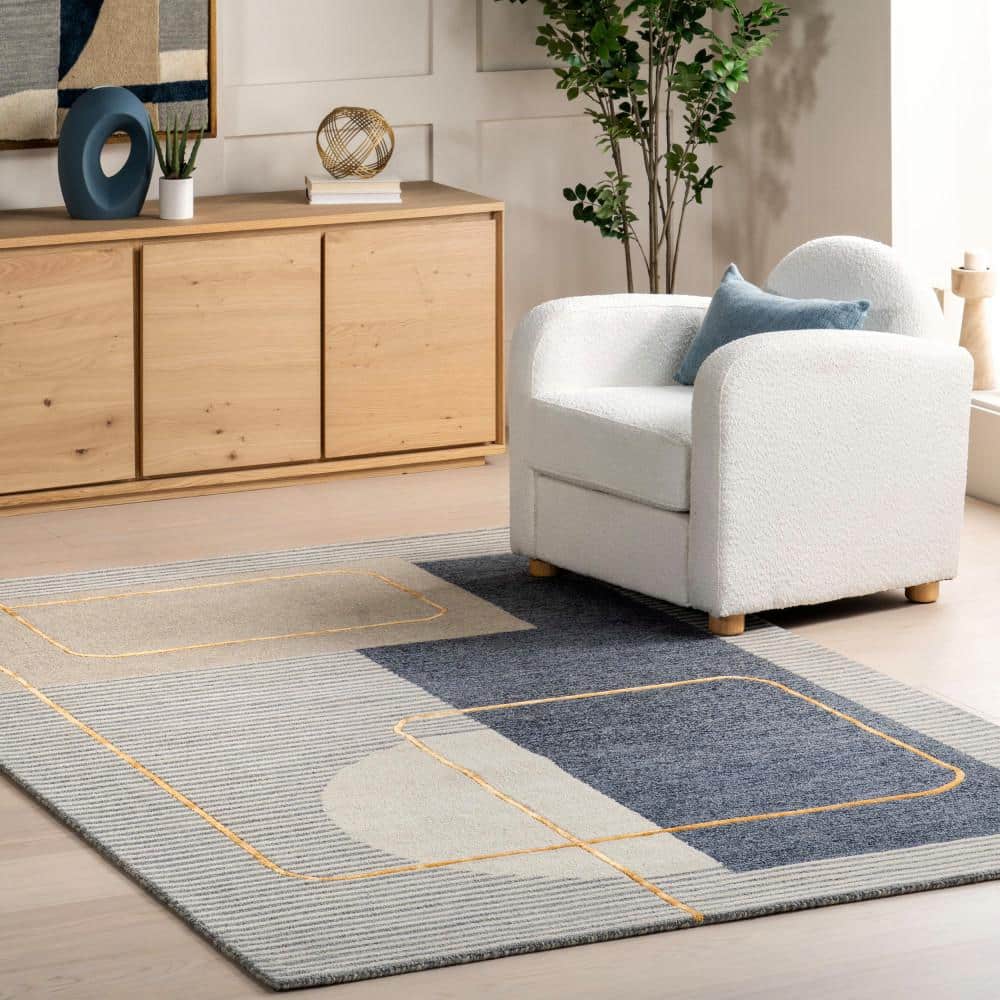 Blue and Gray Tufted Wool Stripe Area Rug 4' x 6'
