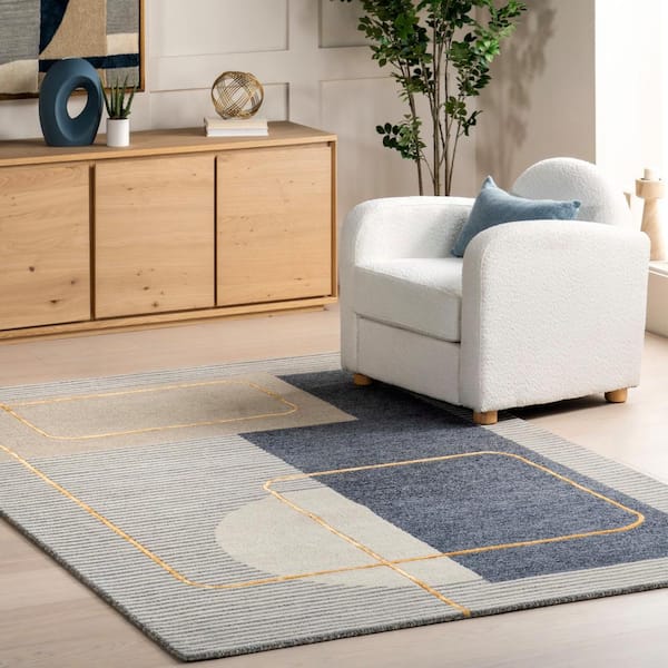 nuLOOM Shelley Abstract Striped Wool Blue 6 ft. x 9 ft. Area Rug
