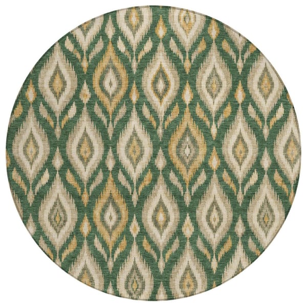 Chantille Machine Washable Indoor/Outdoor Abstract ACN3069 Emerald 8 ft. x 8 ft. Round Rug