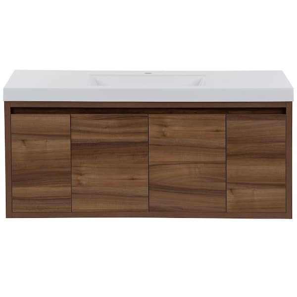 Millhaven 49 in. Single Sink Caramel Mist Floating Bath Vanity with White Cultured Marble Top (Assembled)