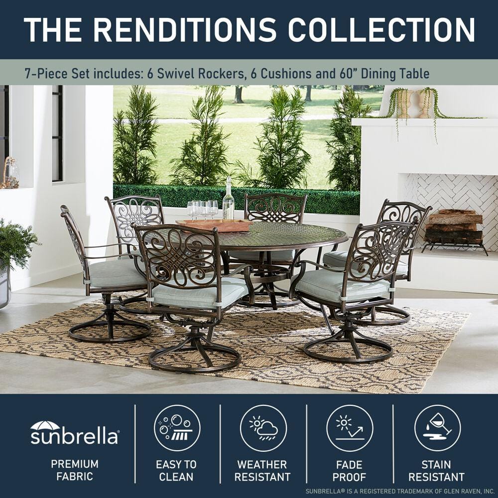 Bronze 7-Piece Outdoor Dining Set with Blue Cushions