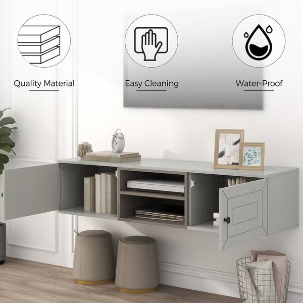 Wall Mounted TV Stand with Large Storage Space for TVs Up To 85,  Multi-Purpose Cabinet, Cable Management, and Drop Down Doors - Bed Bath &  Beyond - 38288145