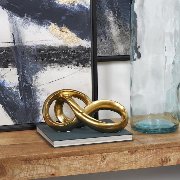 Litton Lane 5 in. x 5 in. Gold Ceramic Infinity Loop Abstract Sculpture