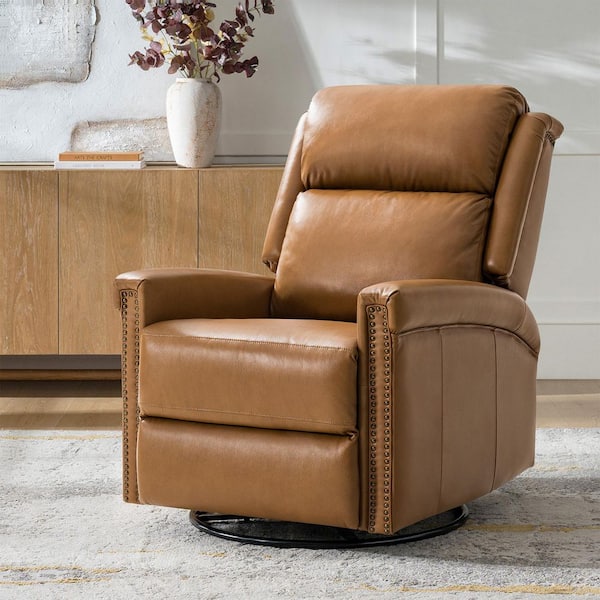 JAYDEN CREATION Leone Camel Genuine Leather Power Recliner with