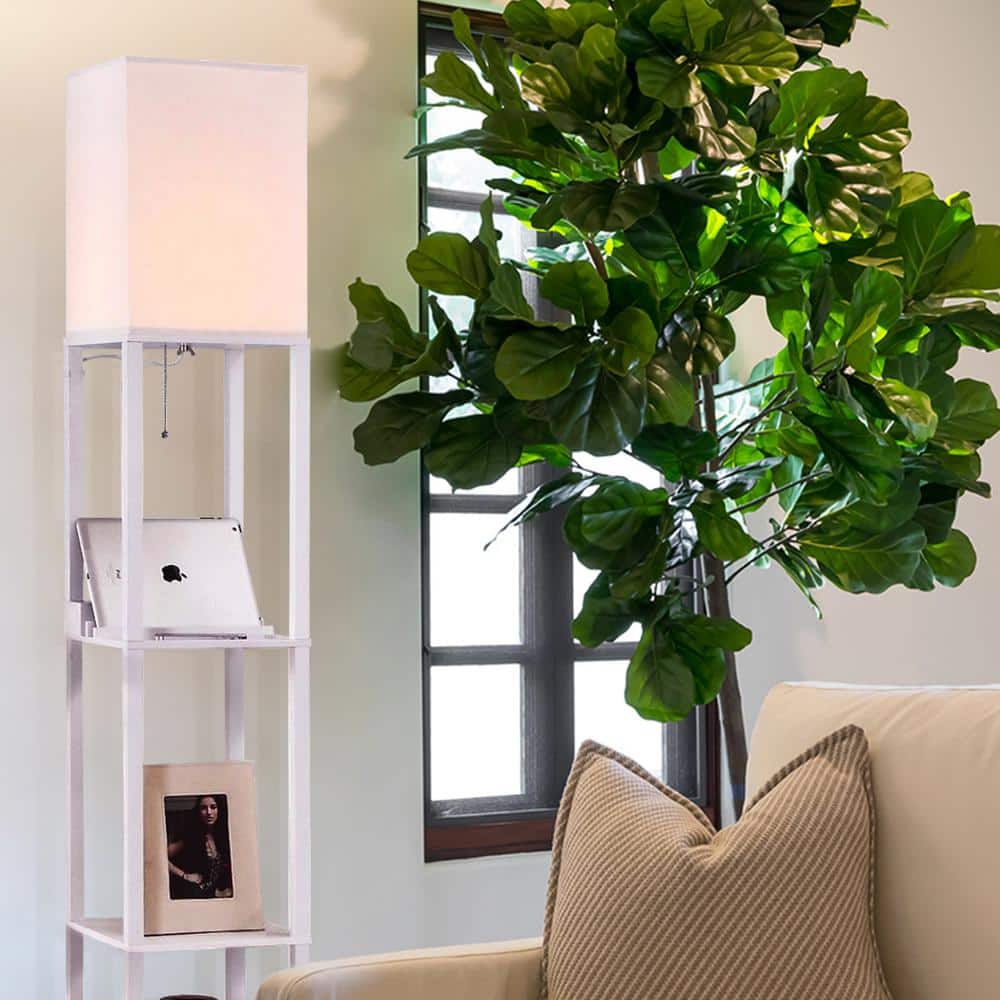 Orchid White Adjustable 3-Shelf Floor Lamp with USB Port