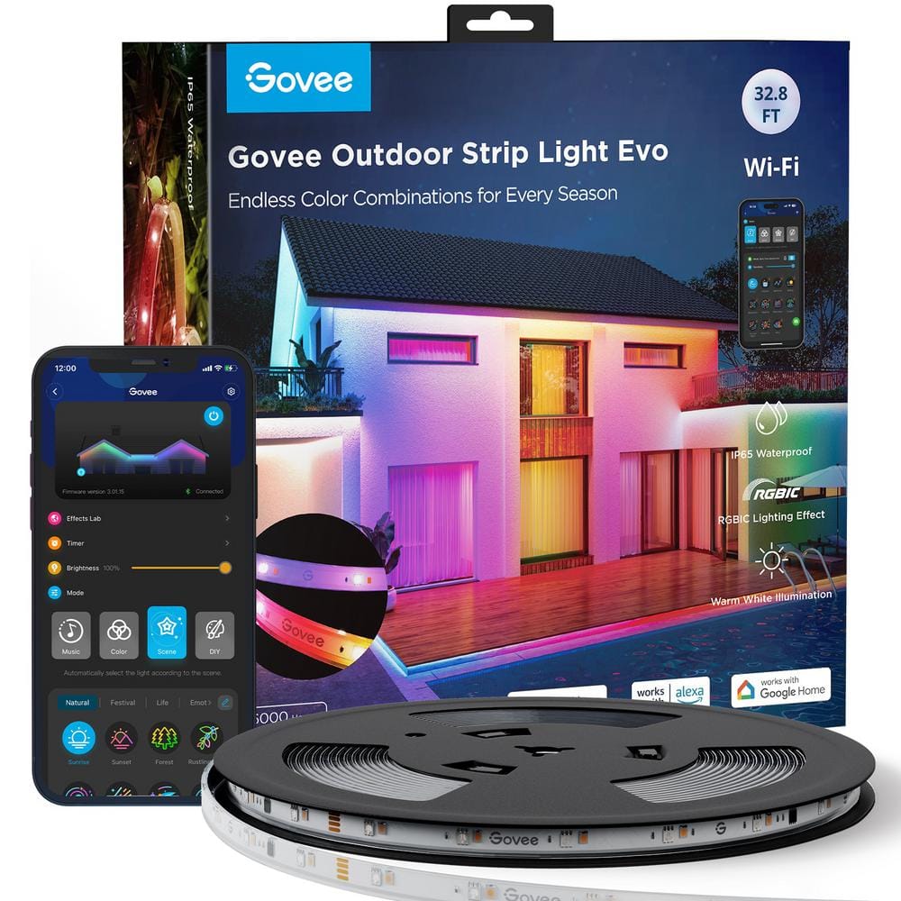 32.8 ft Waterproof RGBICW Outdoor LED Strip Light with Smart Control