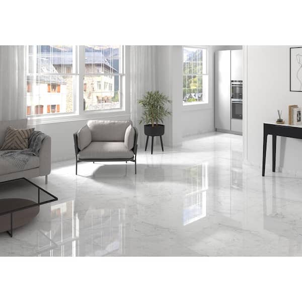 Leonardo Bianco 24 in. x 24 in. Polished Porcelain Stone Look Floor and Wall Tile (16 sq. ft./Case)