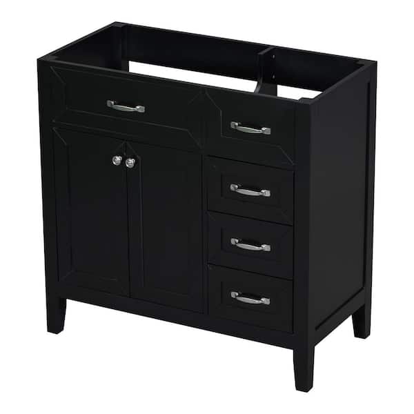 35.5 in. W x 17.7 in. D x 35 in. H Bath Vanity Cabinet without Top Solid Wood Frame Cabinet in Black with Drawers