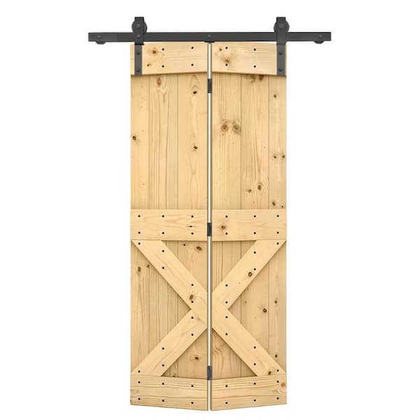 CALHOME 24 in. x 84 in. Mini X Series Solid Core Unfinished DIY Wood Bi-Fold Barn Door with Sliding Hardware Kit