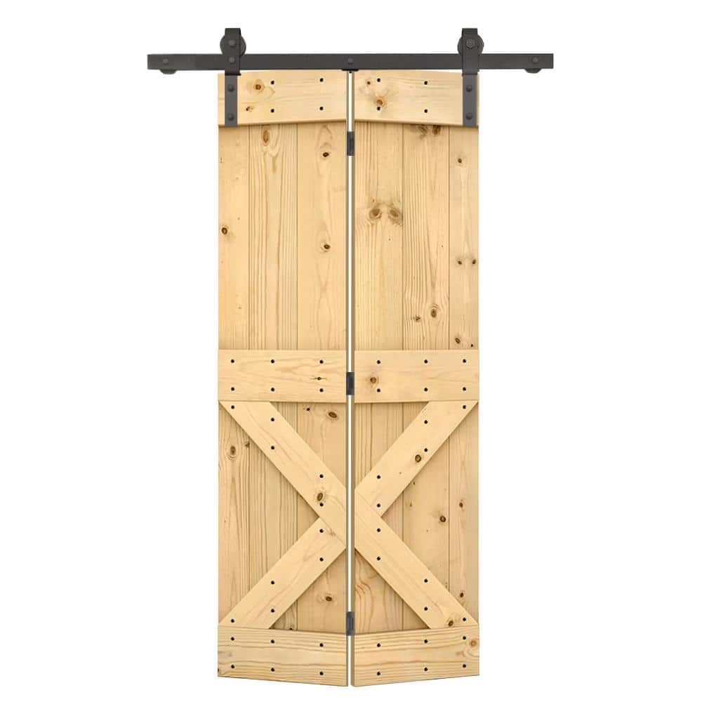 32 in. x 84 in. Mini x Series Solid Core Unfinished DIY Wood Bi-Fold Barn Door with Sliding Hardware Kit price history on PriceWatchPro
