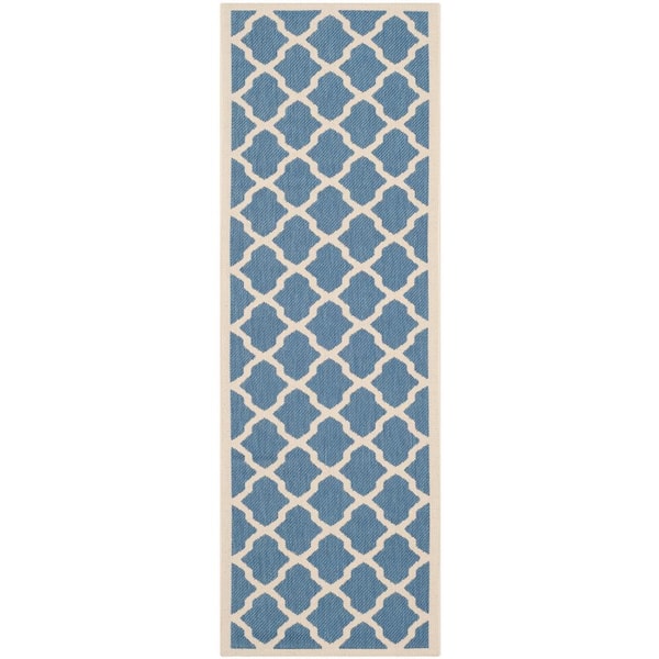 Courtyard Blue/Beige 2 ft. x 10 ft. Geometric Indoor/Outdoor Patio  Runner Rug