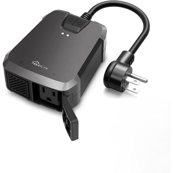2-Outlet Smart Plug Extender with Individual Control Outlet and IP64 Weather Resistance in Black