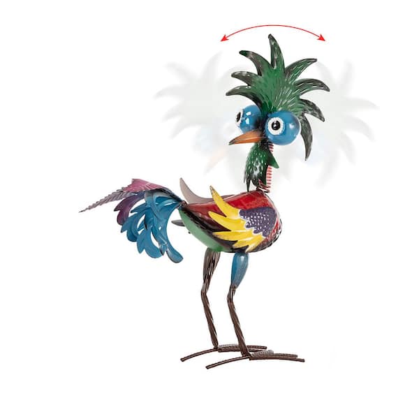 19 in. Tall Indoor/Outdoor Wild Tropical Metal Rooster Yard Statue Decoration, Multicolor