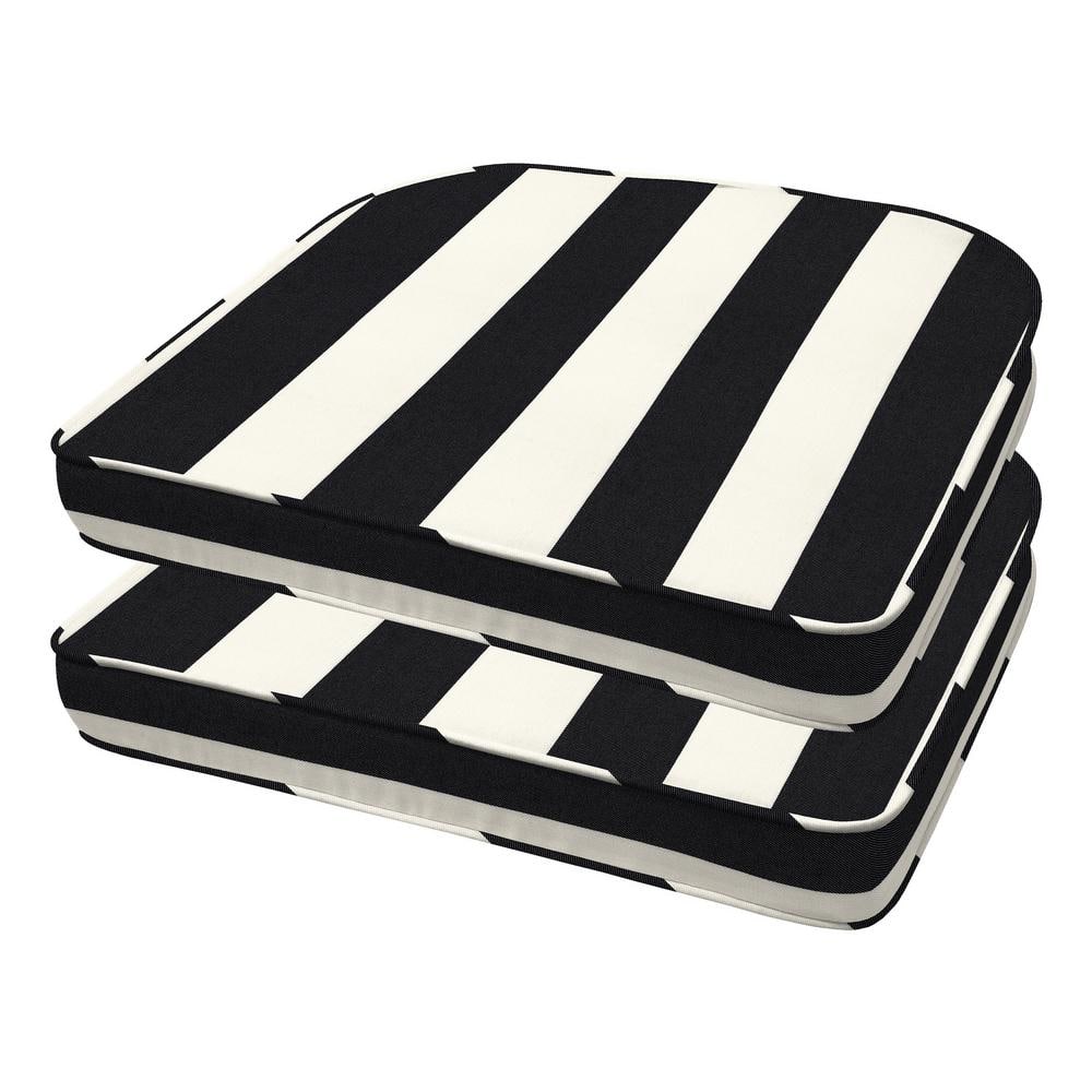 Cabana Stripe Black and Ivory Rounded Outdoor Seat Cushion (2-Pack)