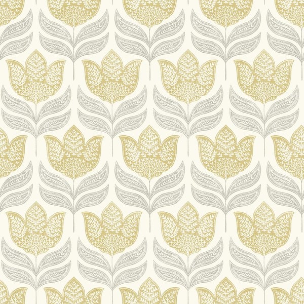 Chesapeake Cathal Tulip Block Print Yellow Prepasted Non Woven Wallpaper Sample