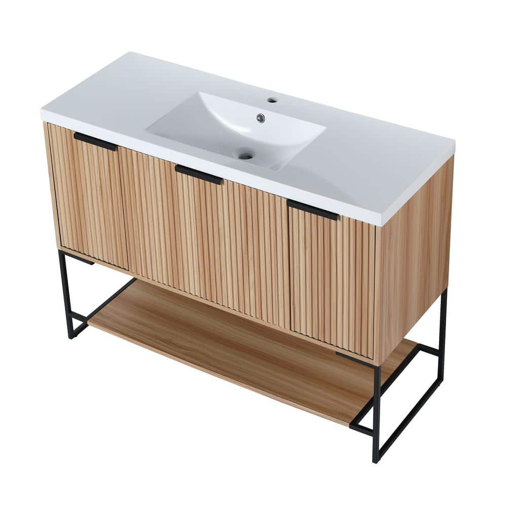 47.20 in. W x 18.30 in. D Brown Wooden Freestanding Bathroom Vanity with Wh