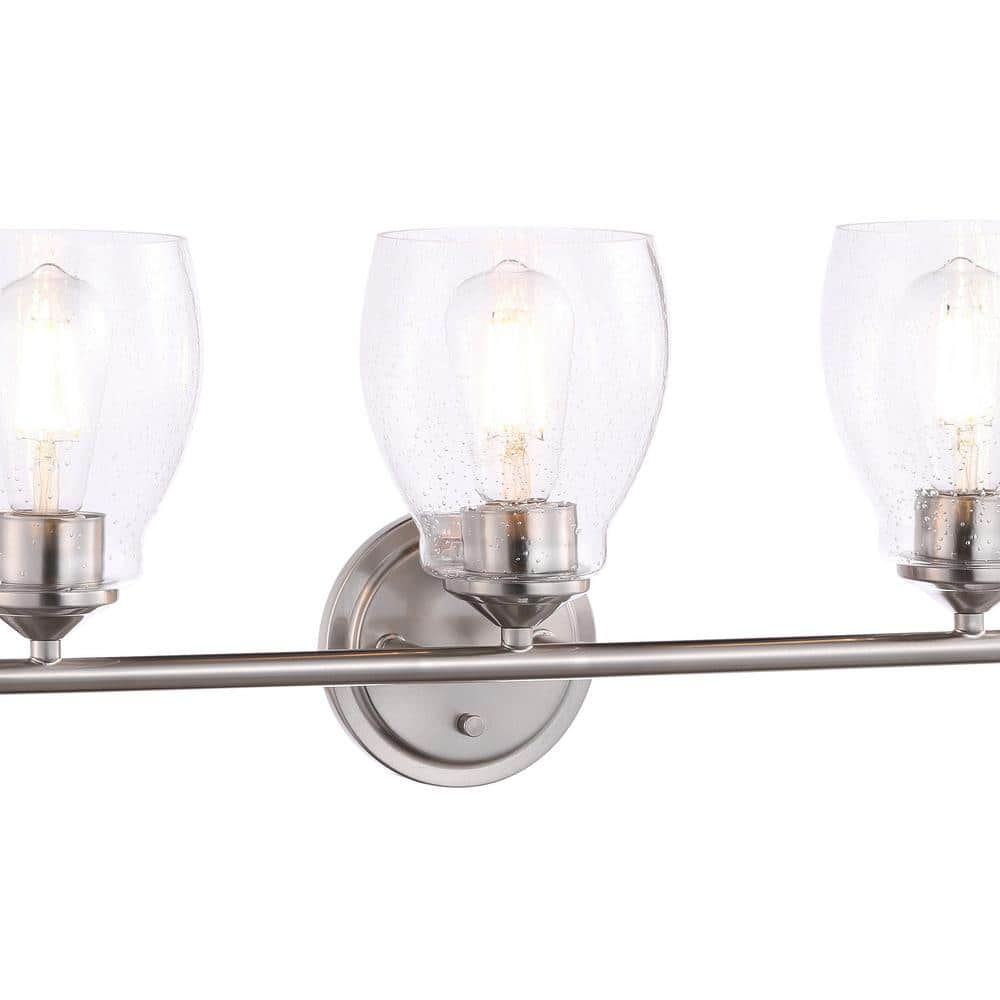 Brushed Nickel 3-Light Dimmable Vanity Wall Lamp with Clear Seeded Glass