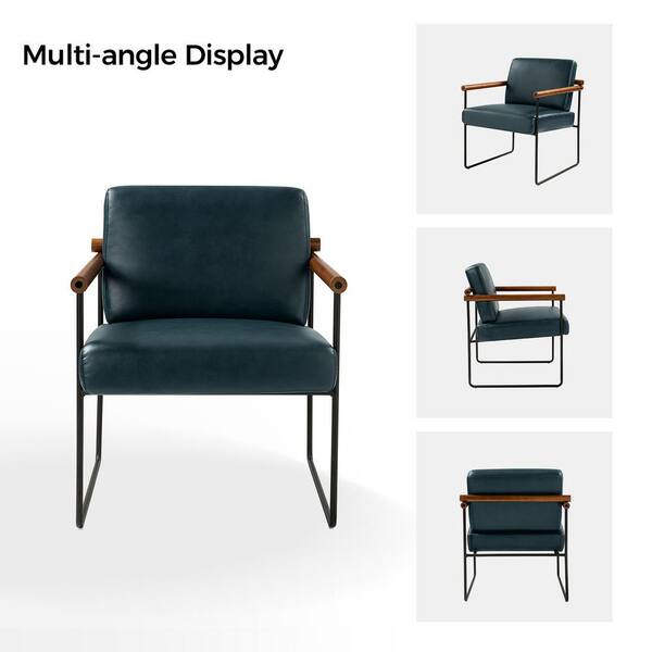 JAYDEN CREATION Juan Turquoise Modern Leather Arm Chair with Metal