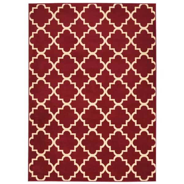 Grafix Red 5 ft. x 7 ft. Floral Geometric Transitional Area Rug