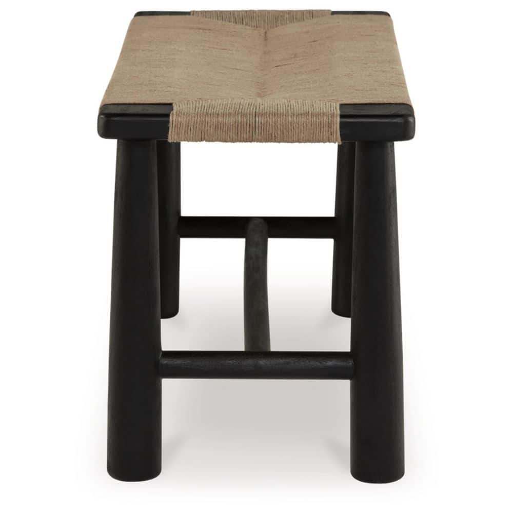 Acerman Beige and Black Jute Upholstered Accent Bench