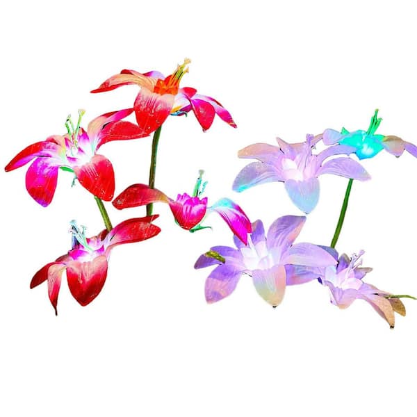 Solar Garden Lights Outdoor, 4-Pack Blooming Lily Solar Flowers Outdoor Waterproof