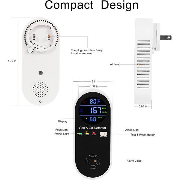 2 Packs Combination Gas & Carbon Monoxide Detectors Plug In, Portable - View #7