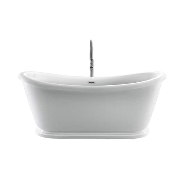 Barclay Products Morgan 69 in. Acrylic Double Slipper Flatbottom Non-Whirlpool Bathtub in White with Integral Drain in Polished Nickel