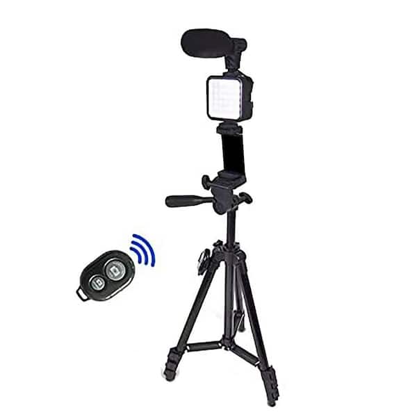 50 in. Black Ring Light with Microphone Adjustable Tripod Remote Control Clip for Smartphone Camera Video