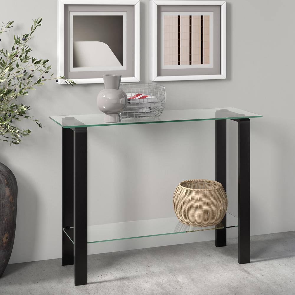 Sleek Metallic 42" Blackened Bronze Glass Console with Storage