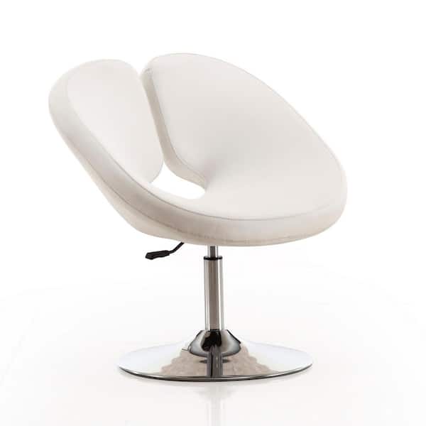 Manhattan Comfort Perch White and Polished Chrome Faux Leather Adjustable Chair