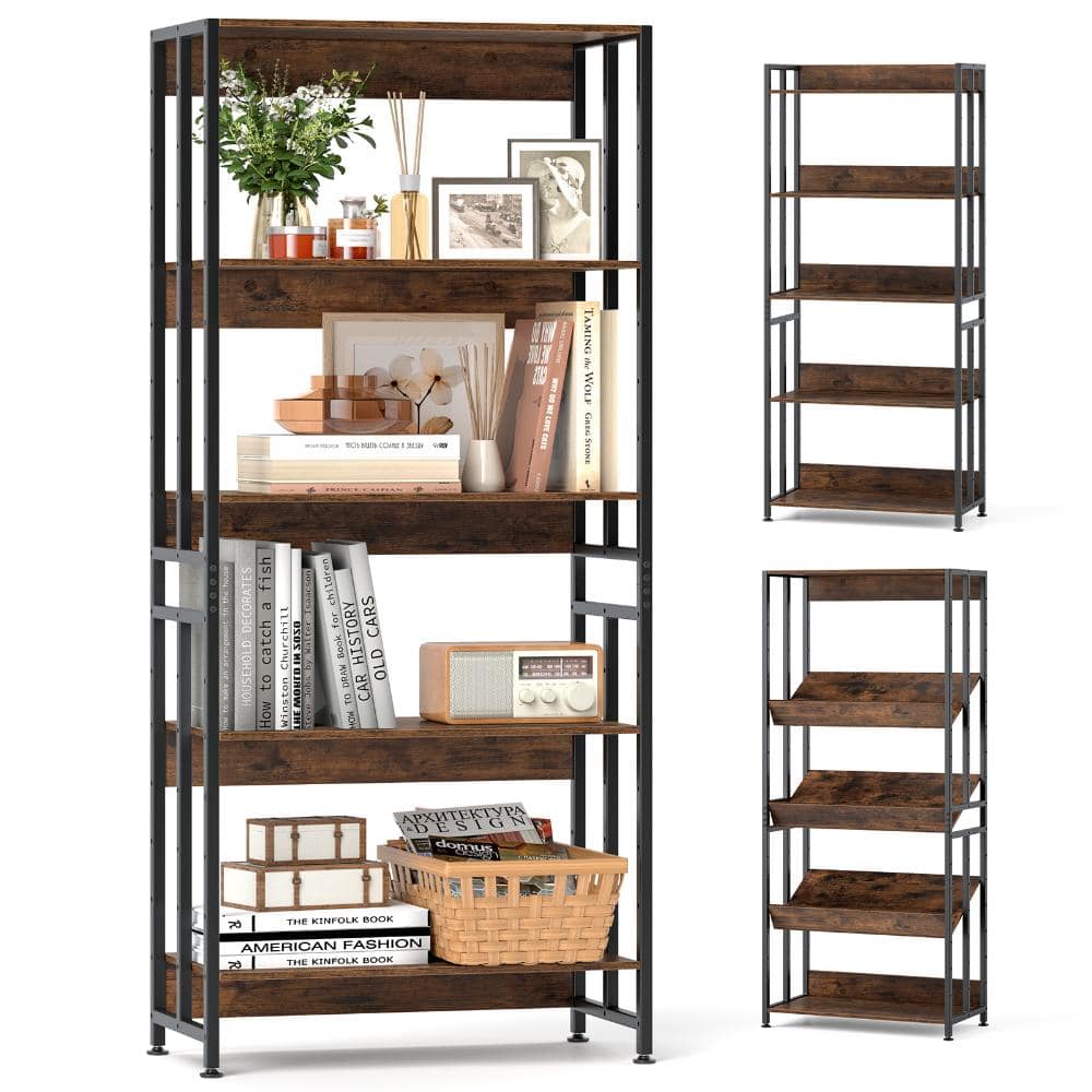 5-Tier Bookshelf with Adjustable and Tiltable Shelves-Rustic Brown price history on PriceWatchPro