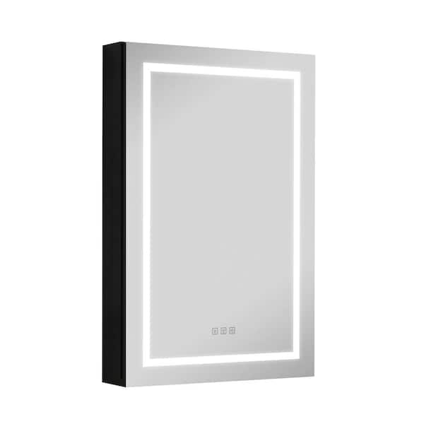 EAKYHOM 24 in. W x 36 in. H Rectangular Aluminium Recessed/Surface Mount LED Medicine Cabinet with Mirror Defogger, Left Hinge