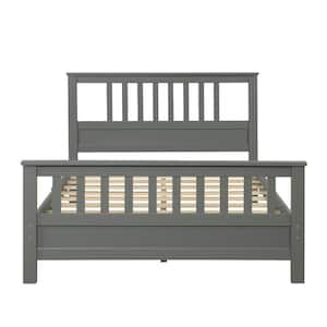 Grey Full Bed Frame Platform Wood Bed Frame with Headboard No Box Spring Needed