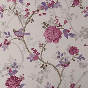Traditional Bird Purple Peel and Stick Wallpaper Panel (Covers 26 sq. ft.)