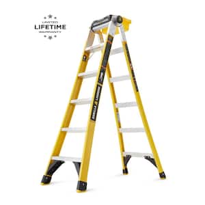12 ft. (15 ft. Reach) Twin Step Fiberglass Multi-Position Ladder, 375 lbs. Load Capacity, Removable Project Bucket