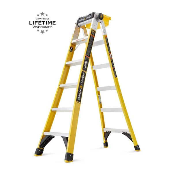 Gorilla Ladders 15 ft. Reach Twin Step Fiberglass Multi-Position Ladder, 375 lbs. Load Capacity Type IAA Duty Rating