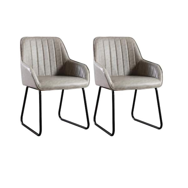 Home Beyond Ajaccio Grey Synthetic Leather Midcentury Dining Accent Chair (Set of 2)