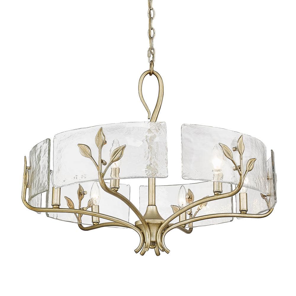 White Gold 6-Light Chandelier with Hammered Glass Shades
