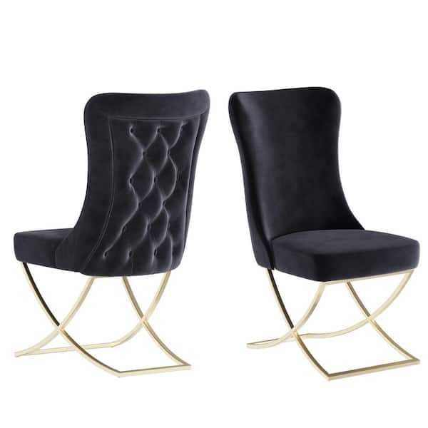 Ottomanson Majestic Black/Gold Upholstered Dining Side Chair (Set of 2) (20 in. W x 37.5 in. H) No Assembly Required