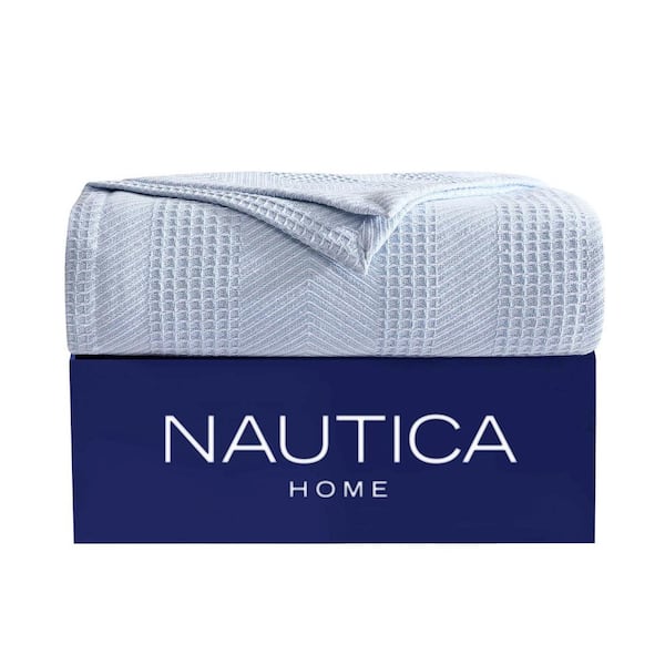 Nautica Chevron 1-Piece Cotton Light Blue King Yarn Dye Blanket